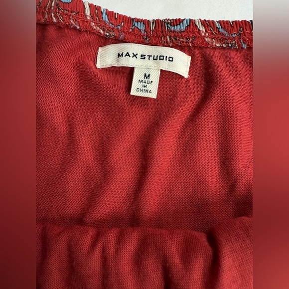 MAX STUDIO Cerise Red and White floral smocked waist skirt size M - Picture 10 of 14